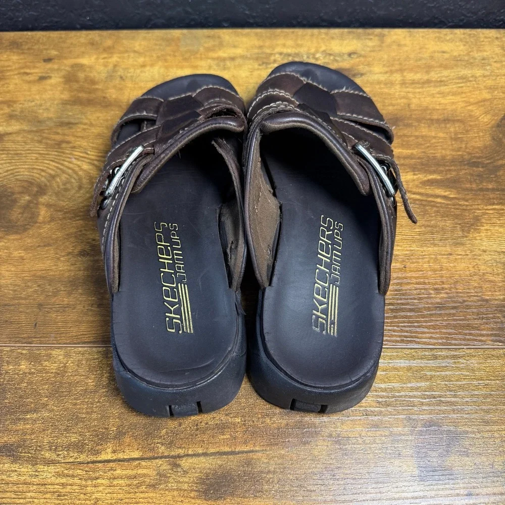 Skechers Jam Ups Brown Leather Fisherman Slide Sandals Womens 5 - Picture 4 of 6